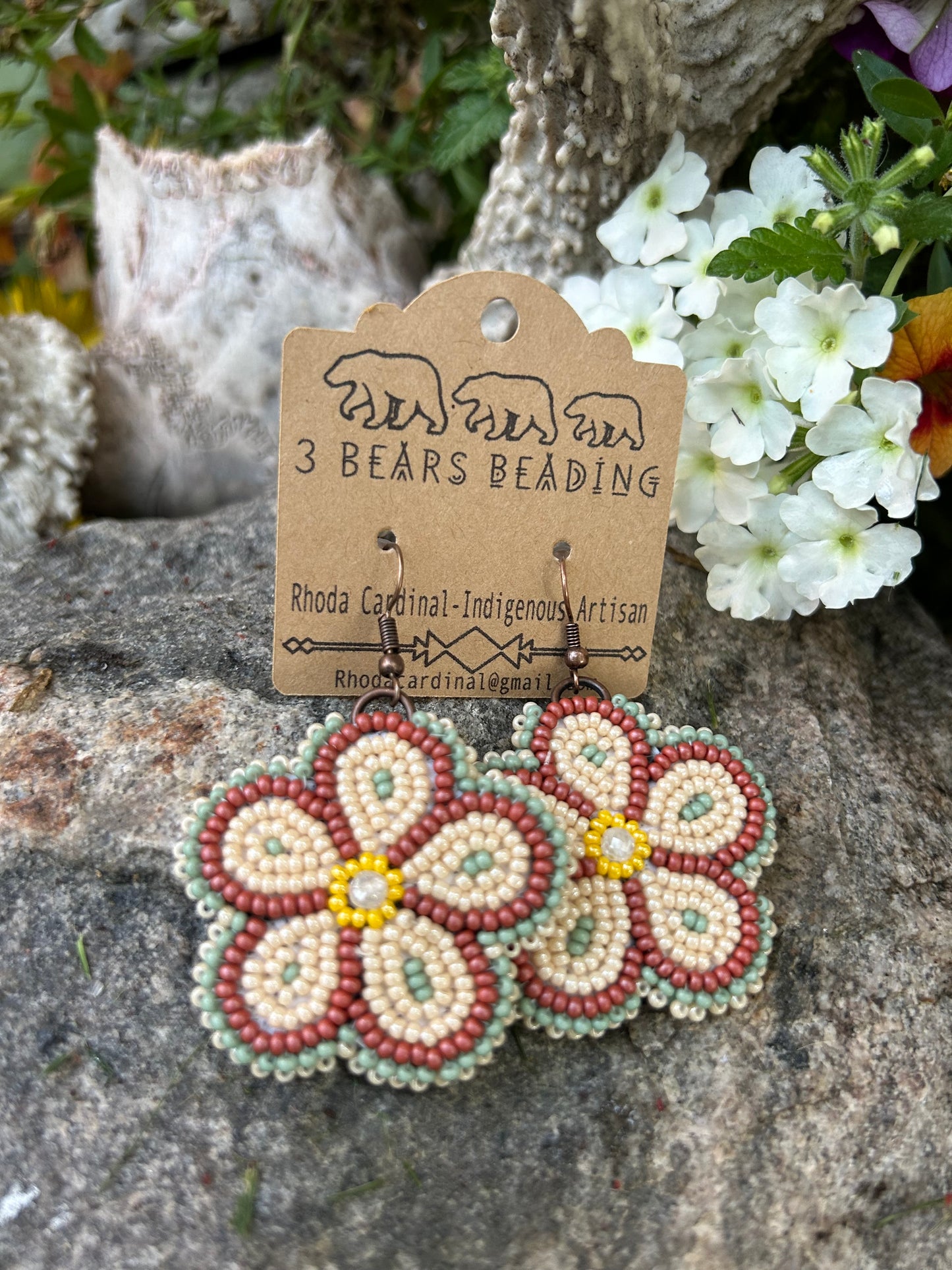 Authentic indigenous made Earth tone floral beaded earrings