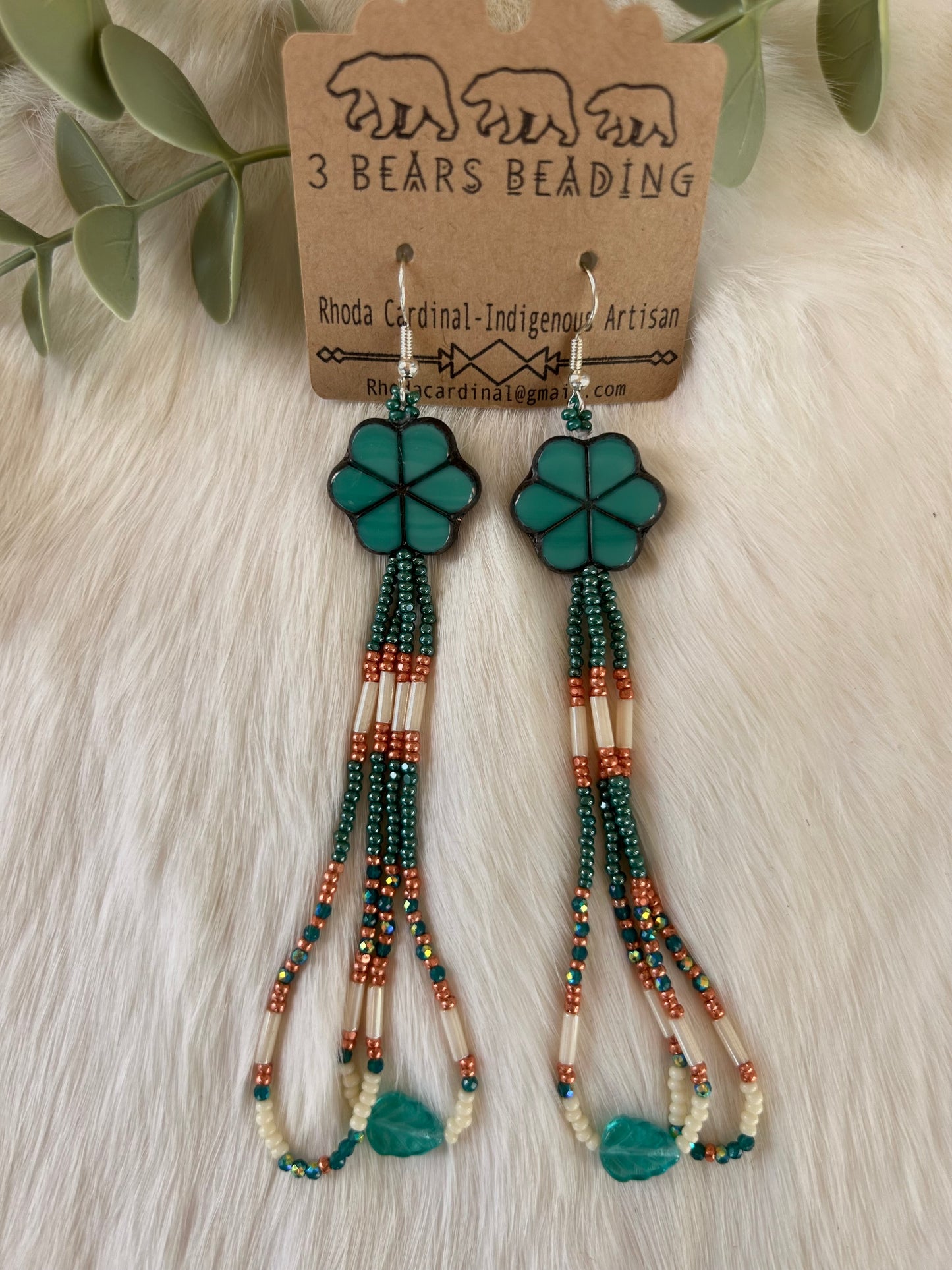 Teal and Peach drop earrings