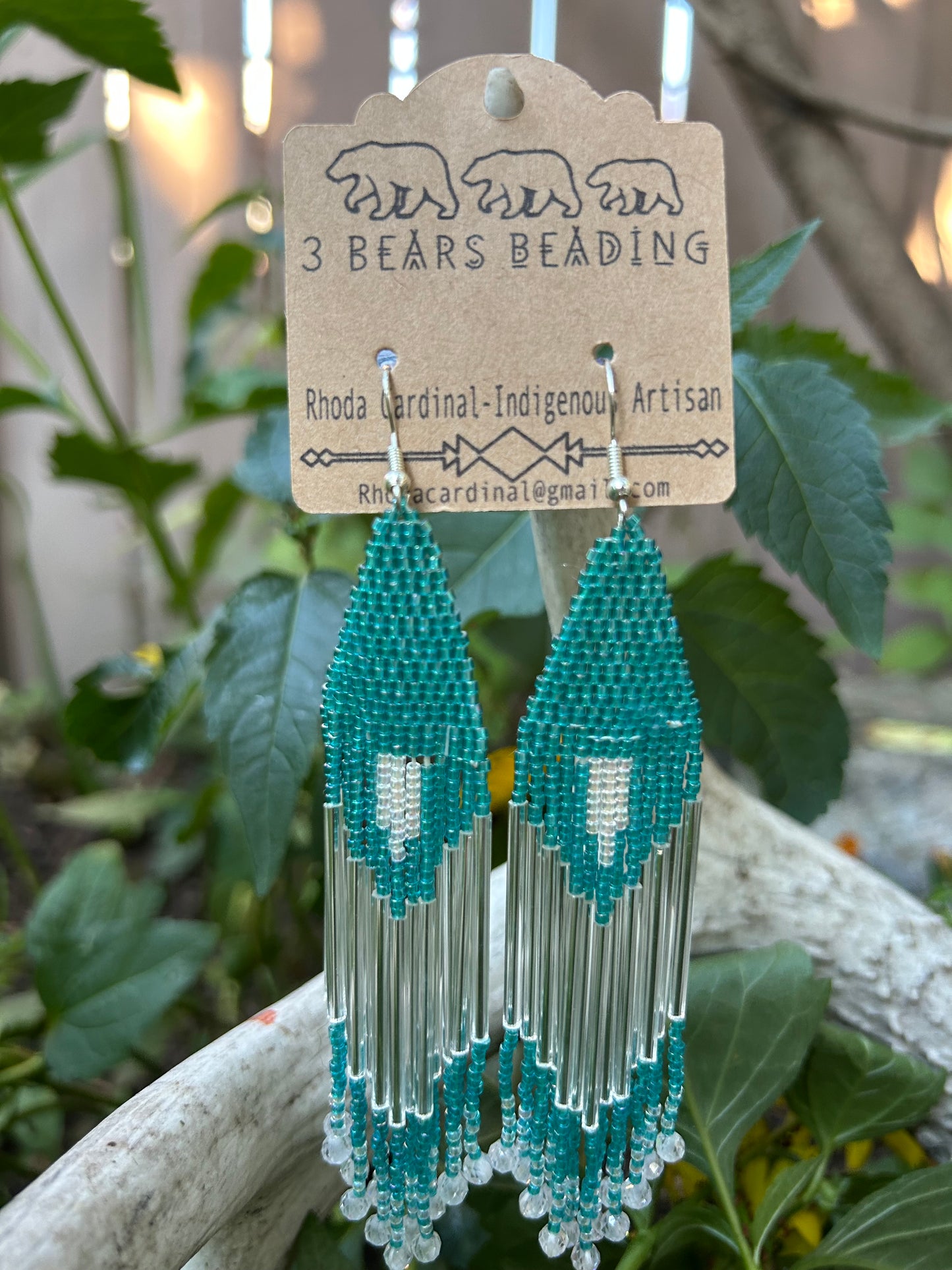 Authentic Indigenous Teal and silver fringe earrings