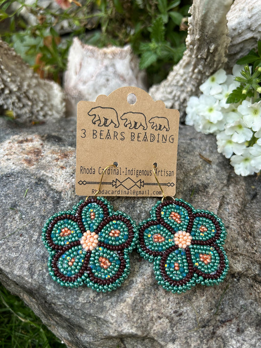Authentic indigenous made blue and copper floral earrings
