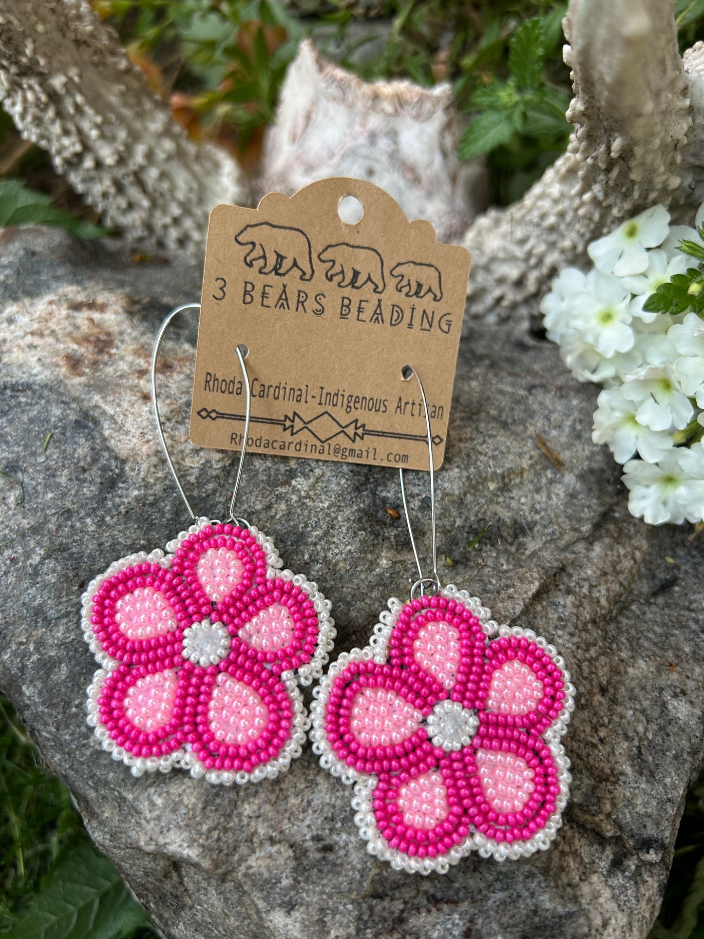 Beautiful Pink beaded floral drop earrings