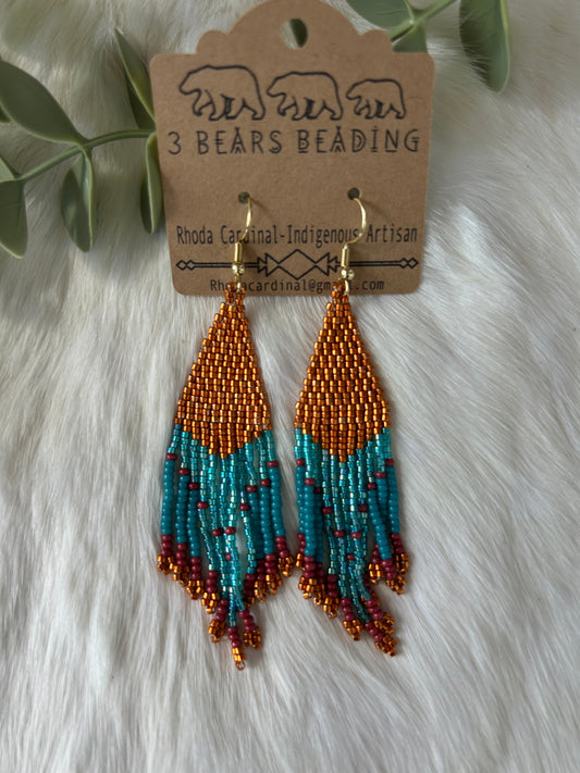 Teal and Copper Fringe Earrings