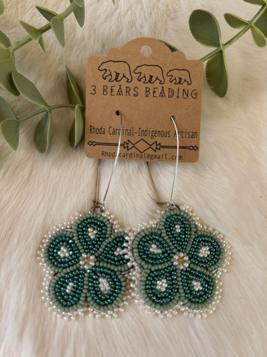 Beautiful Green beaded floral drop earrings