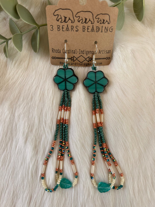 Teal and Peach drop earrings
