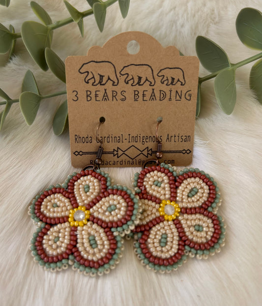 Authentic indigenous made Earth tone floral beaded earrings