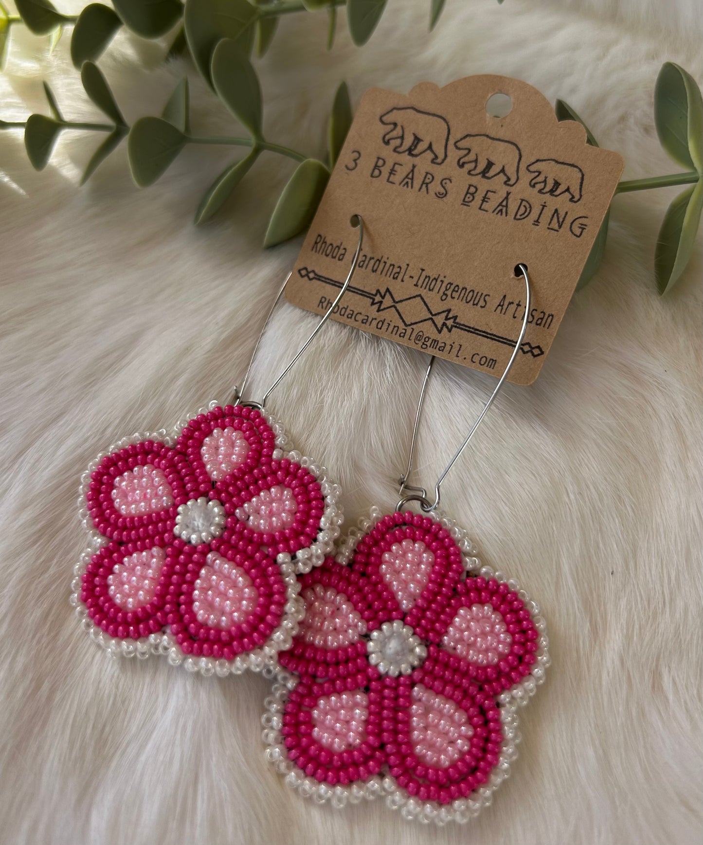 Beautiful Pink beaded floral drop earrings