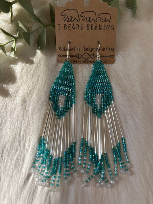 Teal and Silver Fringe Earrings